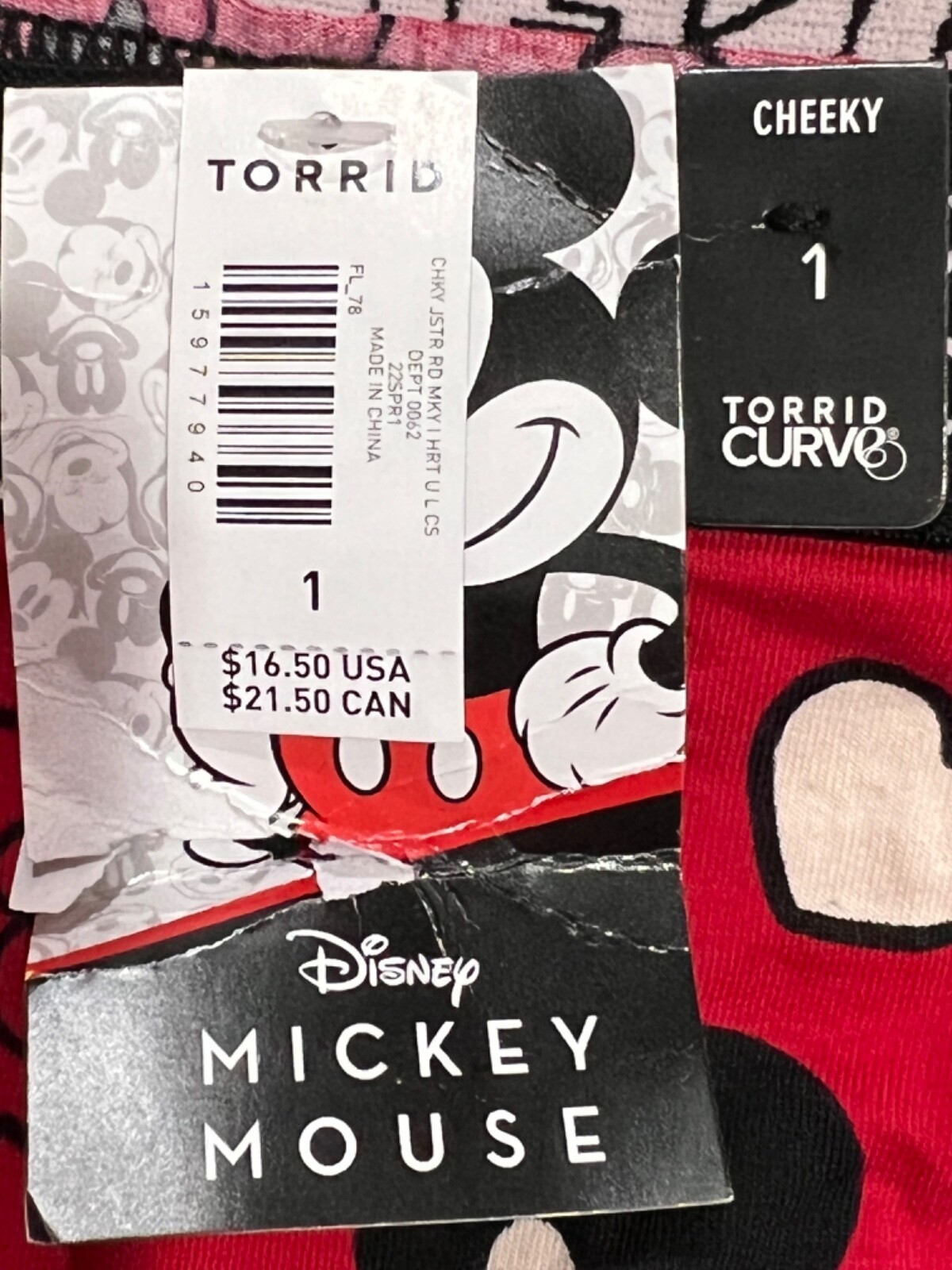 NWT TORRID Cheeky Pantie Underwear Sz 0-1-3 red Mickey Mouse Hearts
