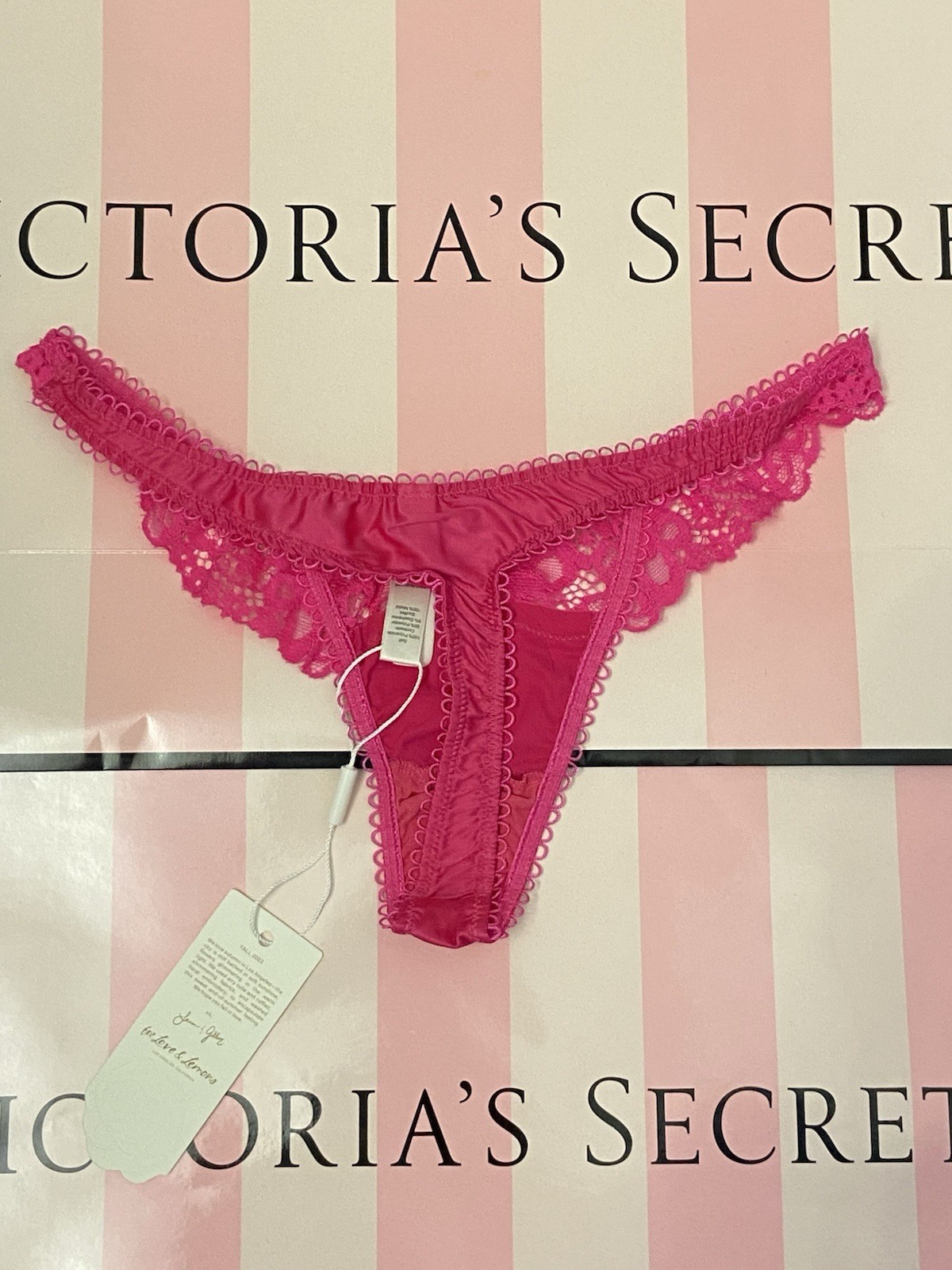 NEW Victoria’s Secret FOR LOVE & LEMONS Butterfly Lace Satin Thong Panty Pink XS