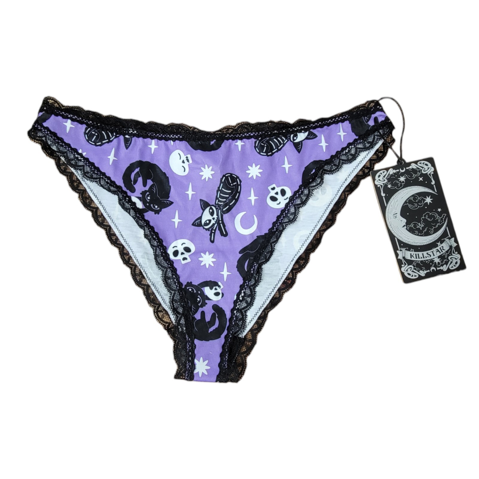 Killstar Cult Luxury Purr Off Panty Purple Black Cats Skulls Punk Rock Goth XXL