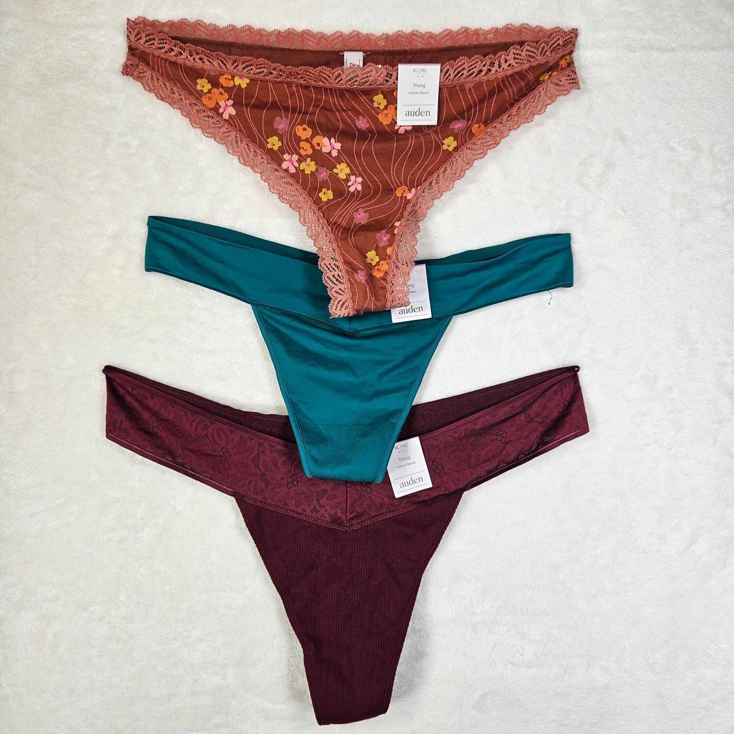 Auden 3pk Assorted Thong Underwear Womens X-Large Stretch