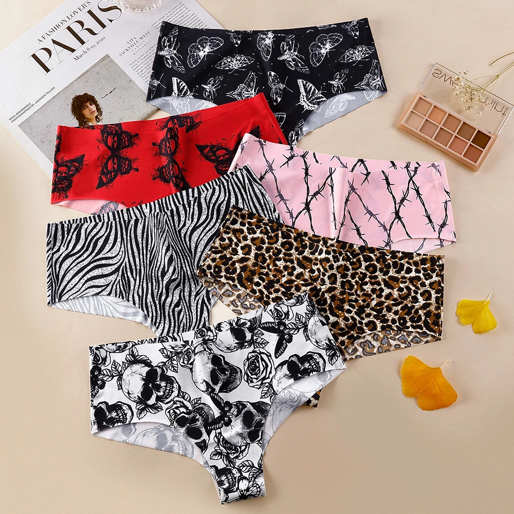 New 2026 1Pcs Women’s Seamless Print Briefs Panties Ice Silk Sports Female.