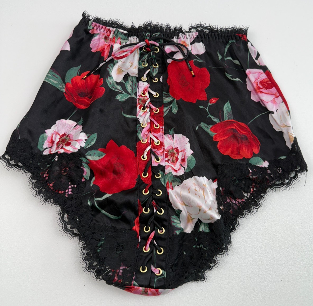 Victoria’s Secret Satin Floral Lace Trim High Waist Brief Sleep Short Sz XS NWT