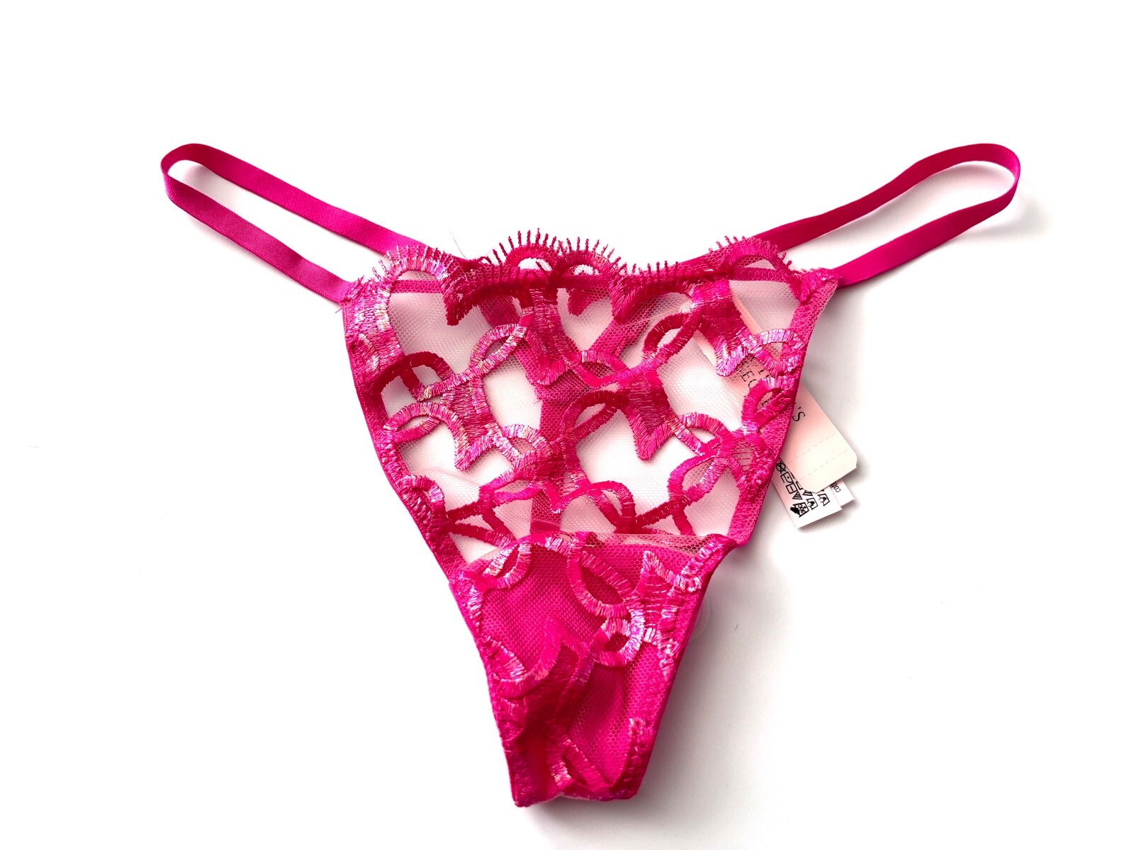 Victoria’s Secret V String Panty Pink Dream Angels Shimmer Heart Embroidery XS M