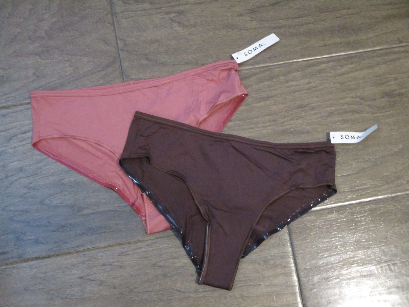 2-PACK SOMA VANISHING EDGE CHEEKY HIPSTER PANTIES IN MOCHA/CLAY ROSE SIZE LARGE
