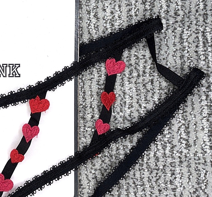 Victoria’s Secret Sexy NWT Small Black Heart Embroider Strappy Open Cheeky Panty