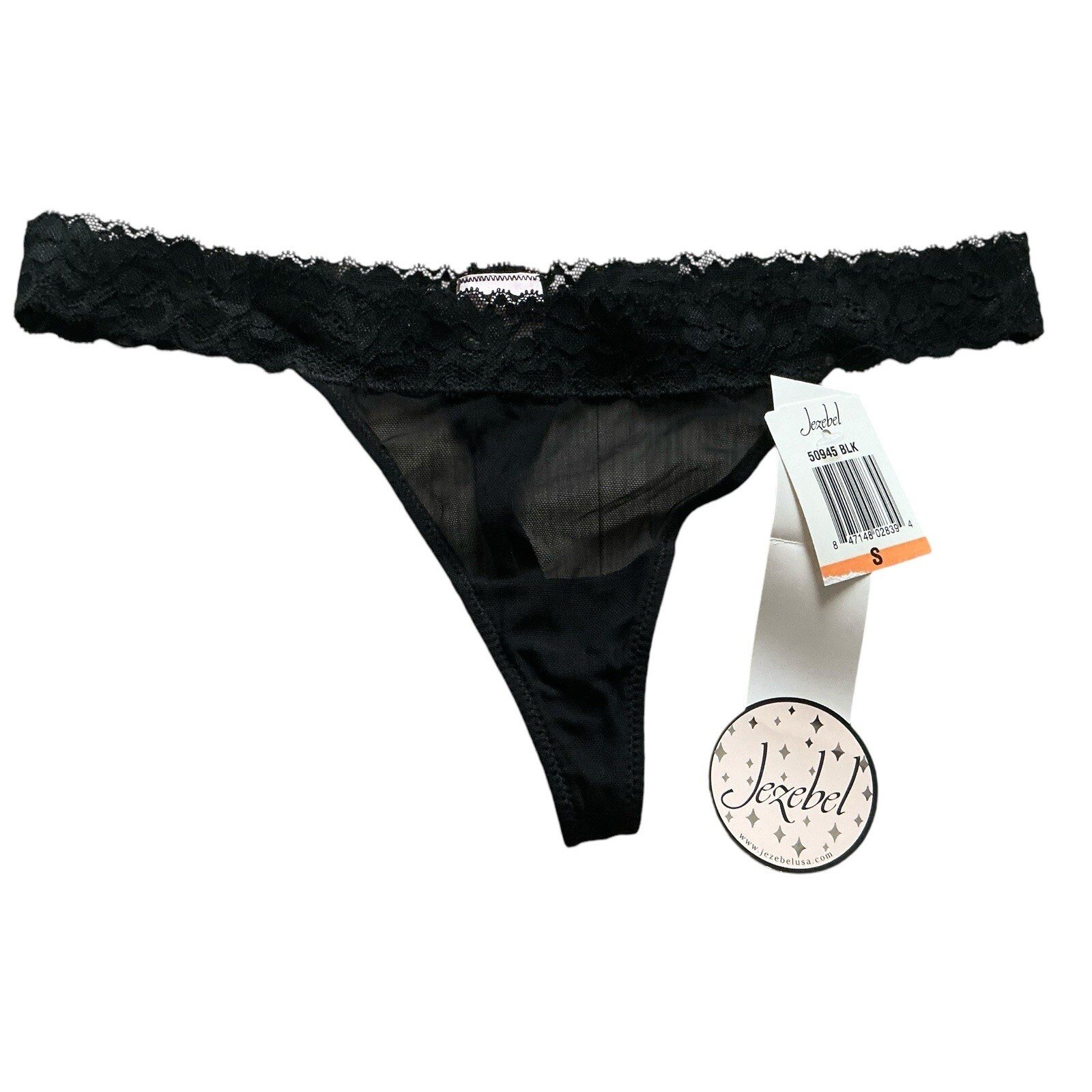 Jezebel Women’s Black Lace Trim Thong Panty Style 50945 Size Small
