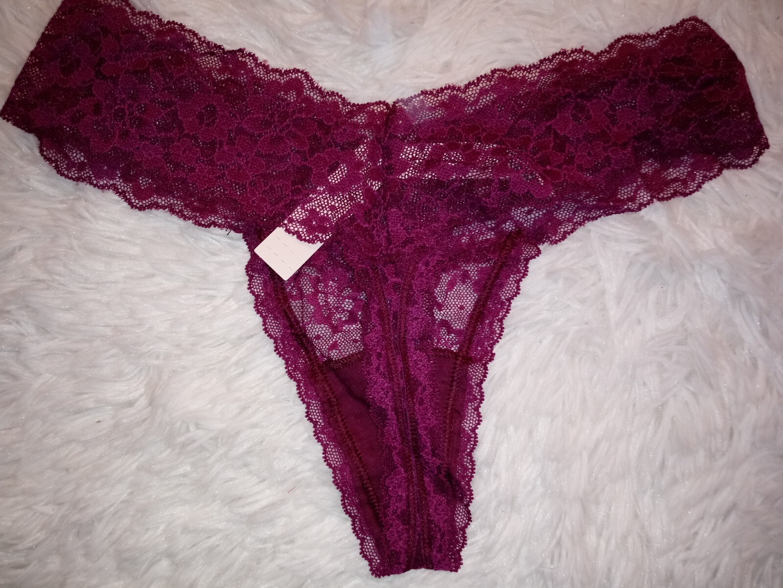 NWT VICTORIA SECRET The Lacie Lace Waist Thong Panty Medium Plum Rouge (555)