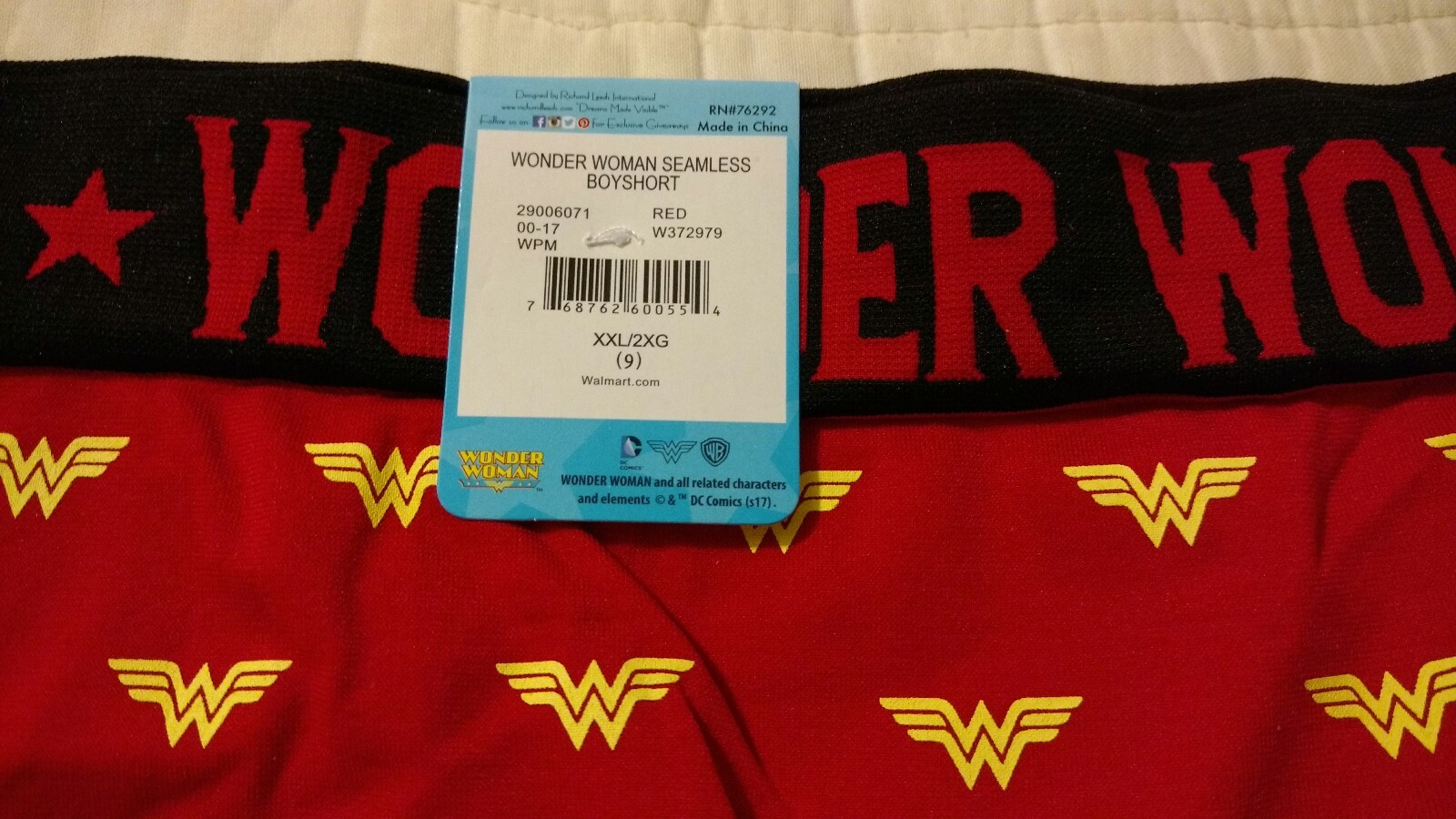 DC COMICS WONDER WOMAN SUPER HERO RED BOYSHORT SEAMLESS PANTY XXL(9) FREE SHIP!