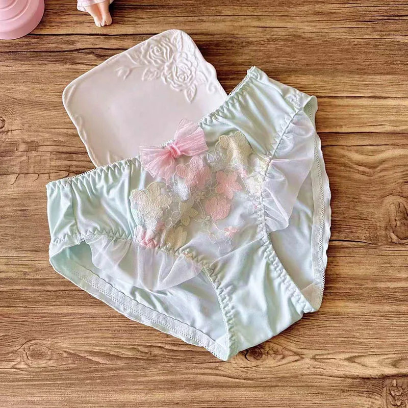 Low Waist Brief Panties Floral Ruffle Trim Stretch Soft Comfort Fit M L