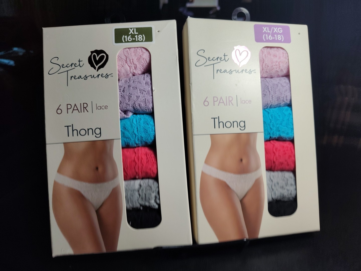 LOT of 2 Secret Treasures 6 Pack Lace Stretch Thong Panties Size XL (16-18)