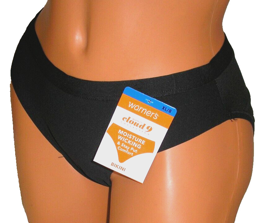 Panties Lingerie Warner’s Cloud 9 Stay Put Comfort Black Bikini Size 8 XL