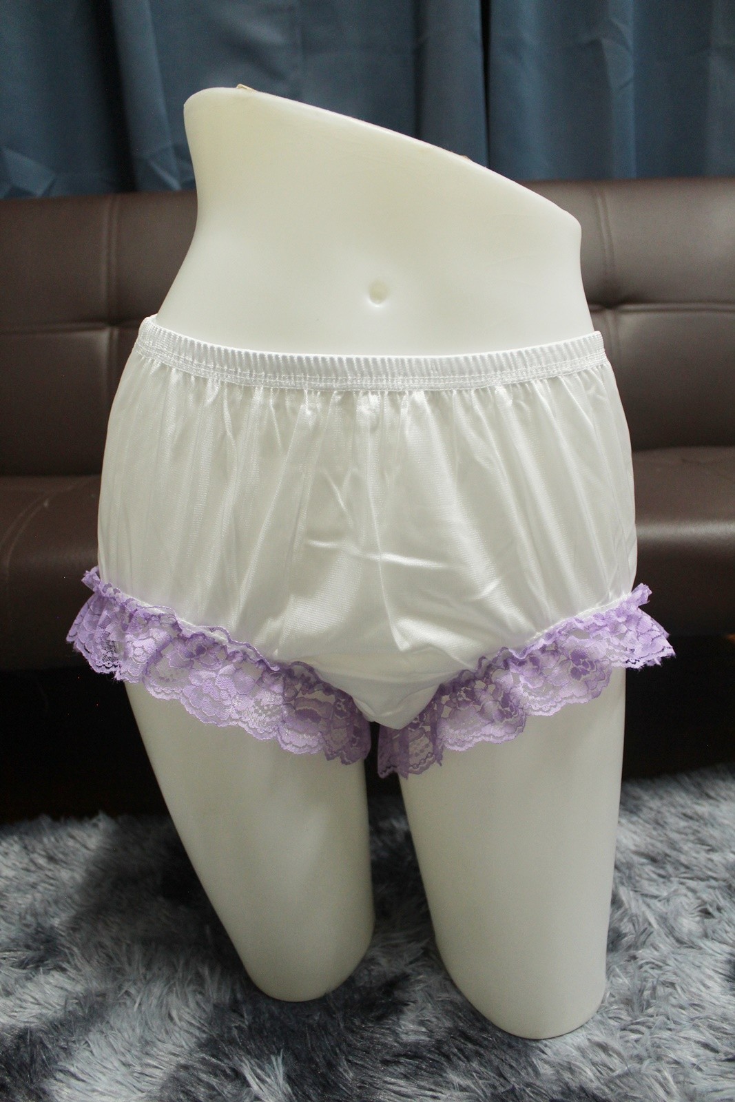 #A328 2XL/ElasticW.24-42″ VintageStyle 2PCS Purple Nylon Half Slip + White Brief