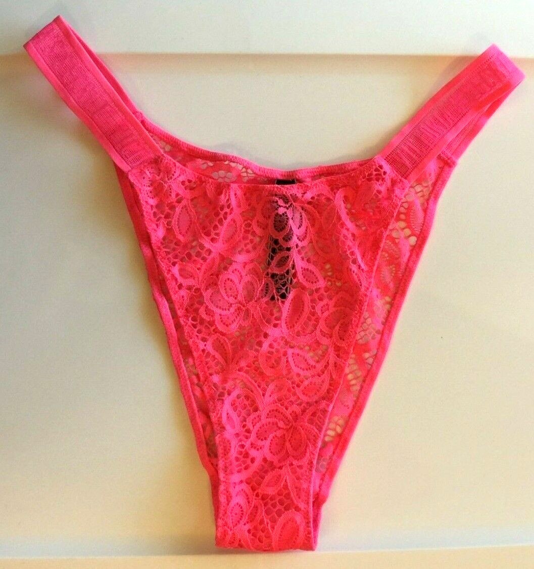Victorias Secret Pink Crochet Lace Logo Straps Brazilian Panties Size S-XL NWT
