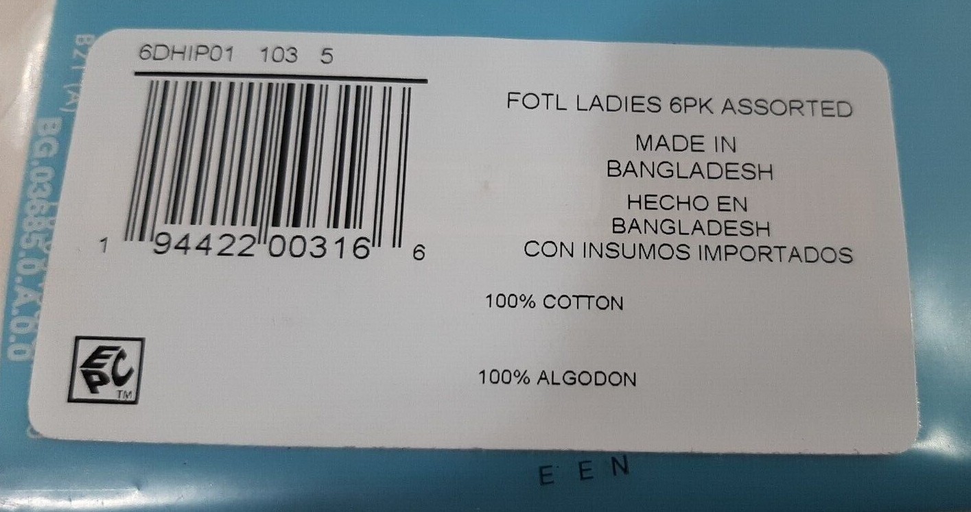 Fruit of the Loom Women’s 6 Pack Cotton Hipsters NEW Size 5