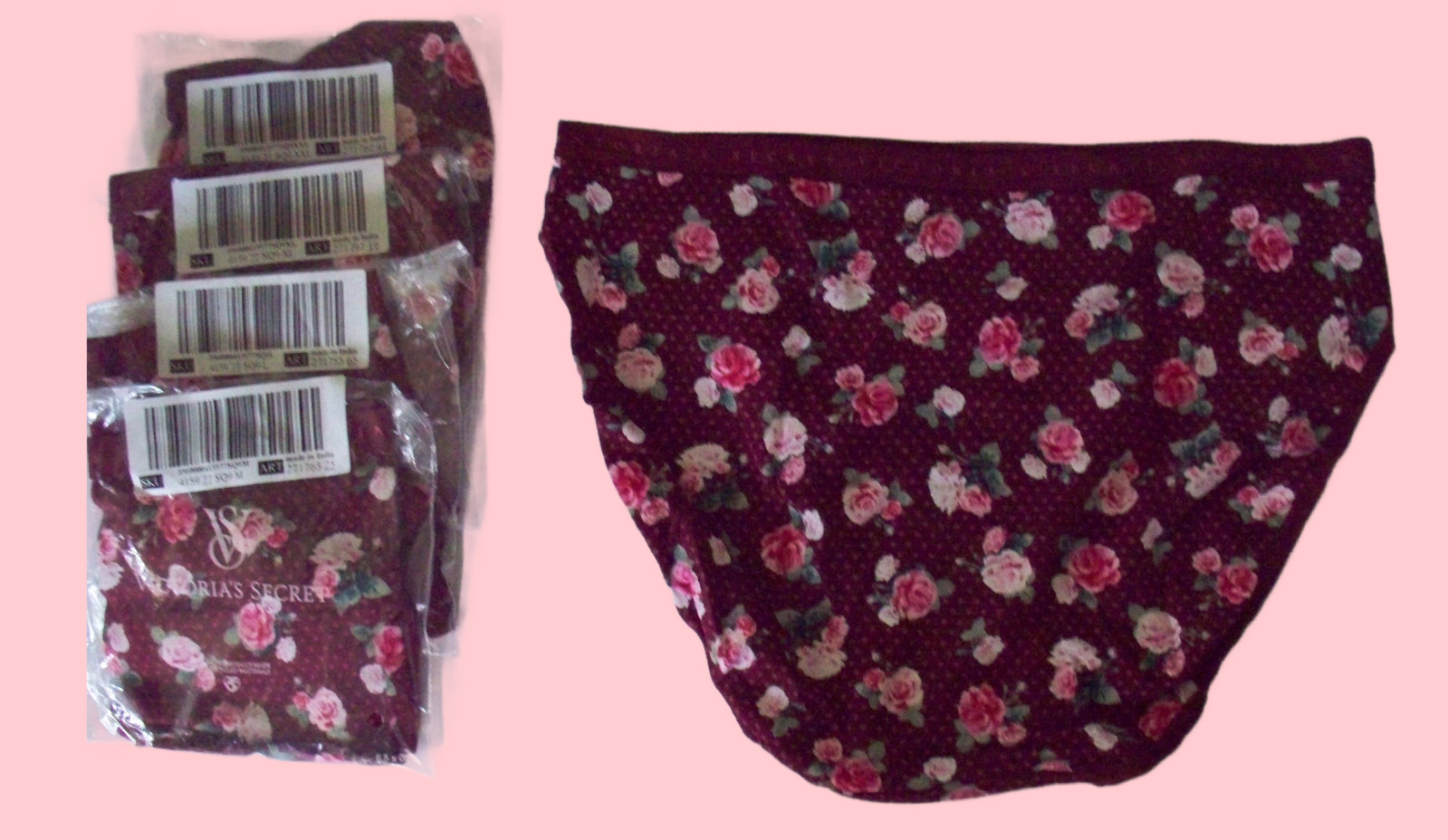 XL Wine Rose Floral Stretch Cotton Victorias Secret High-Leg Waist Brief Pantie