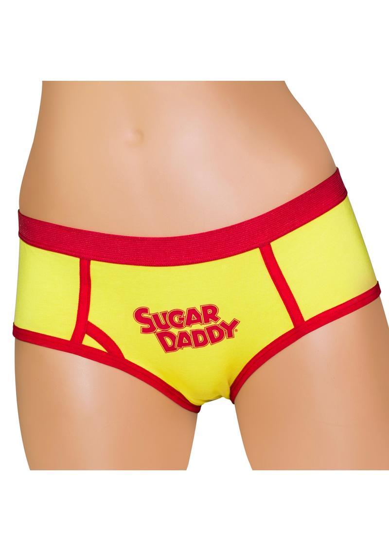 Sugar Daddy Boyshort Medium Candy Pantie Yellow Red w/Logo Shortie Lingerie Girl
