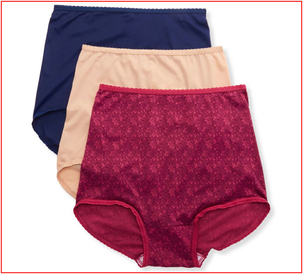 3 Pairs -Bali Women’s SKIMP SKAMP Brief Panties – Size 6 / Medium Nude Blue Pink