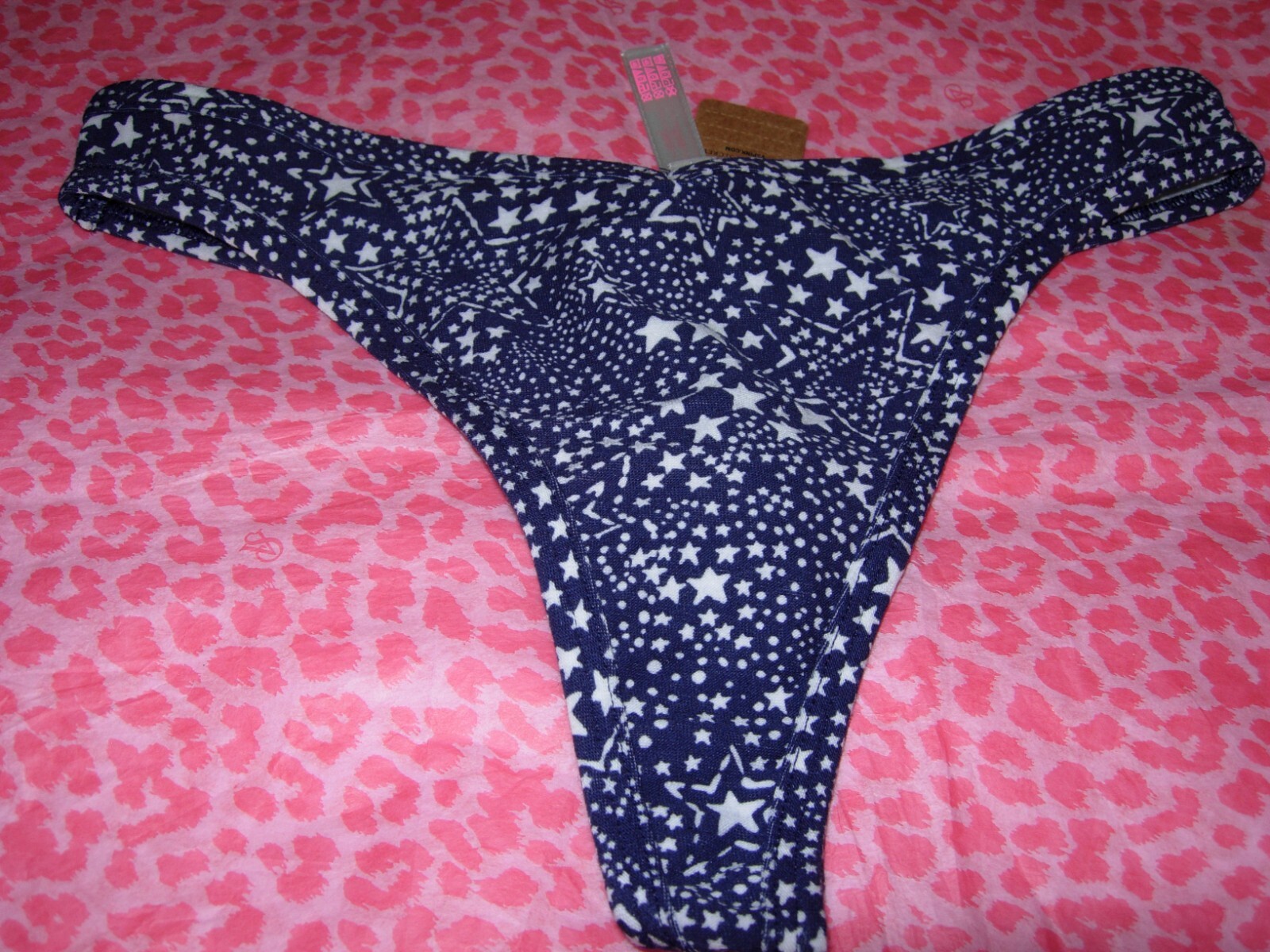 Victorias Secret PINK Sexy Thong String V-Cut LOGO Midnight Navy Star NWT