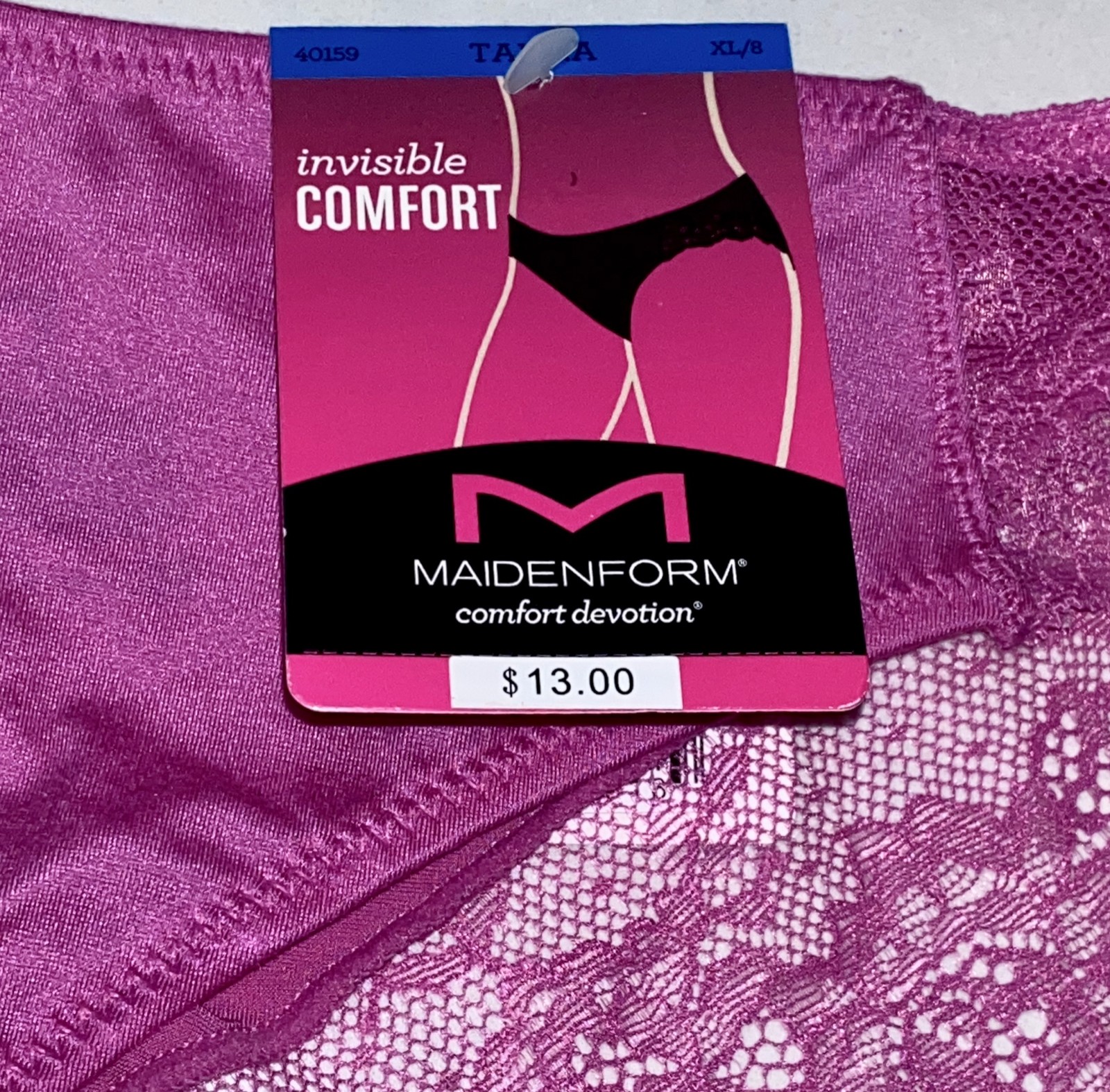 MAIDENFORM Comfort Devotion Fuchsia Feather Lace Trim Tanga Panty Womens Sz XL 8