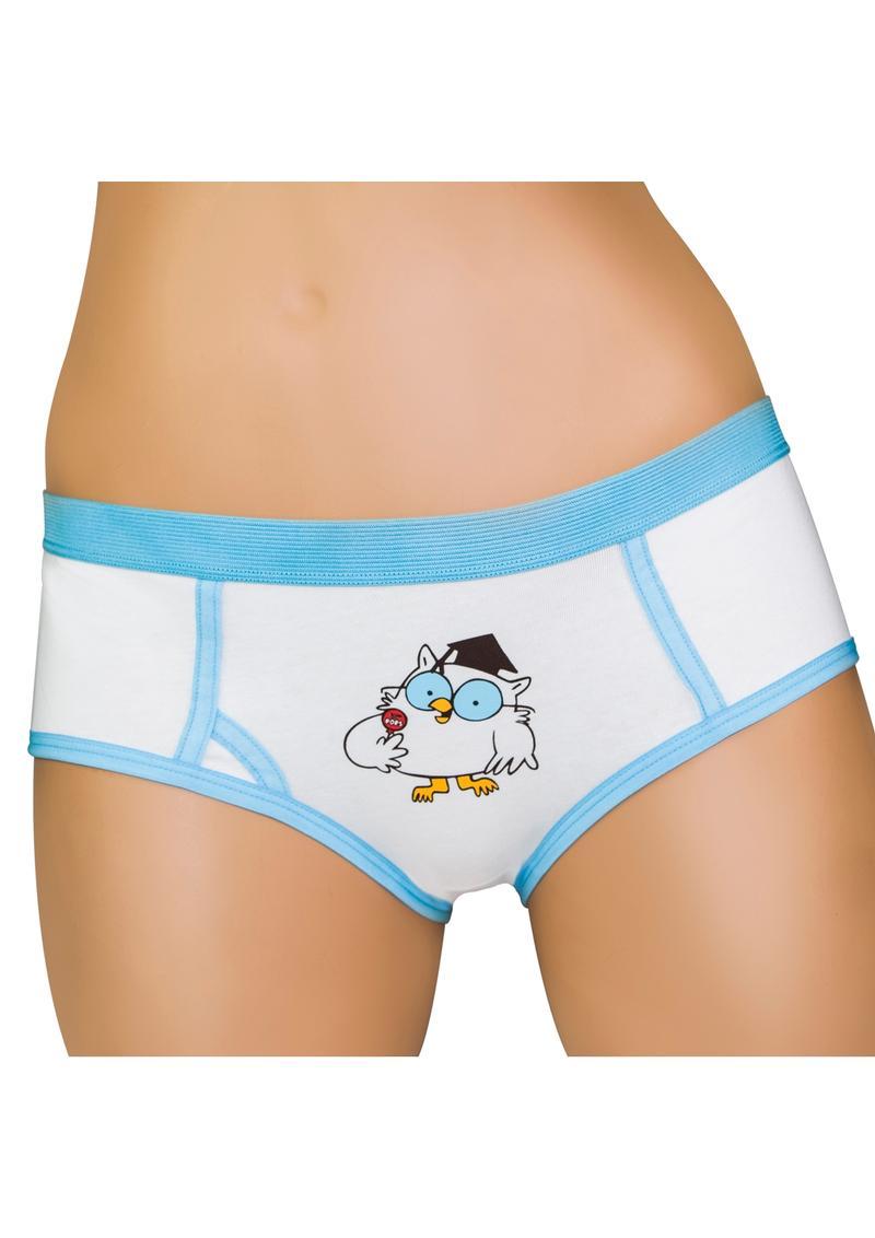 Tootsie Roll Owl Boyshort Medium Candy Pantie White Baby Blue Logo Lingerie Gift