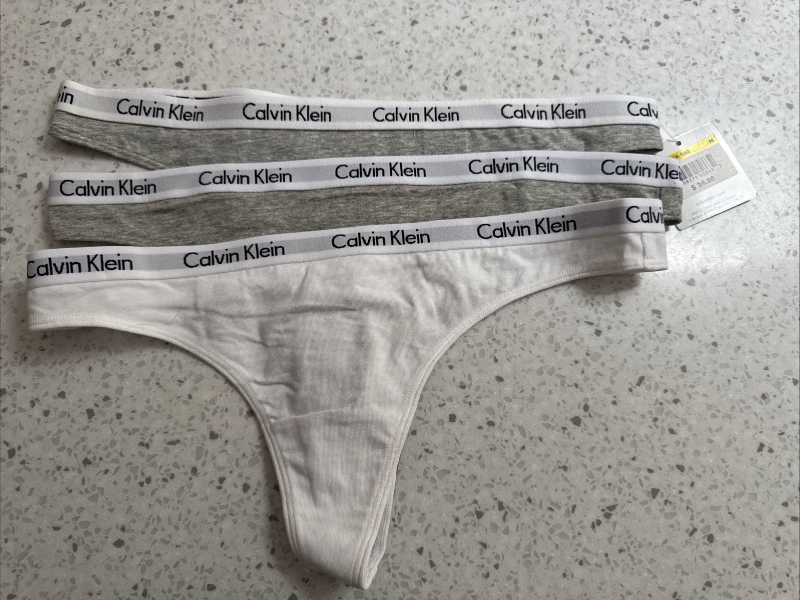 Lot of 3 Women’s Calvin Klein Carousel Thongs – White & Grey – Medium – Sexy