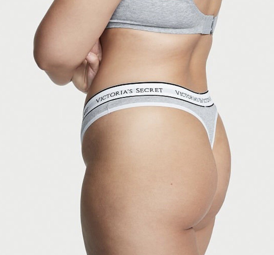 VICTORIA’S SECRET Logo Cotton Thong Panty S Size New With Tags Heather Gray