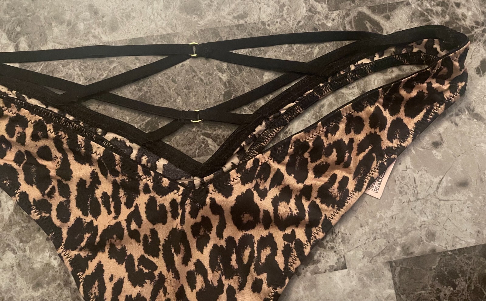 NWT VICTORIA’S SECRET LEOPARD SATIN SMOOTH STRAPPY BACK HIGH LEG THONG PANTIES