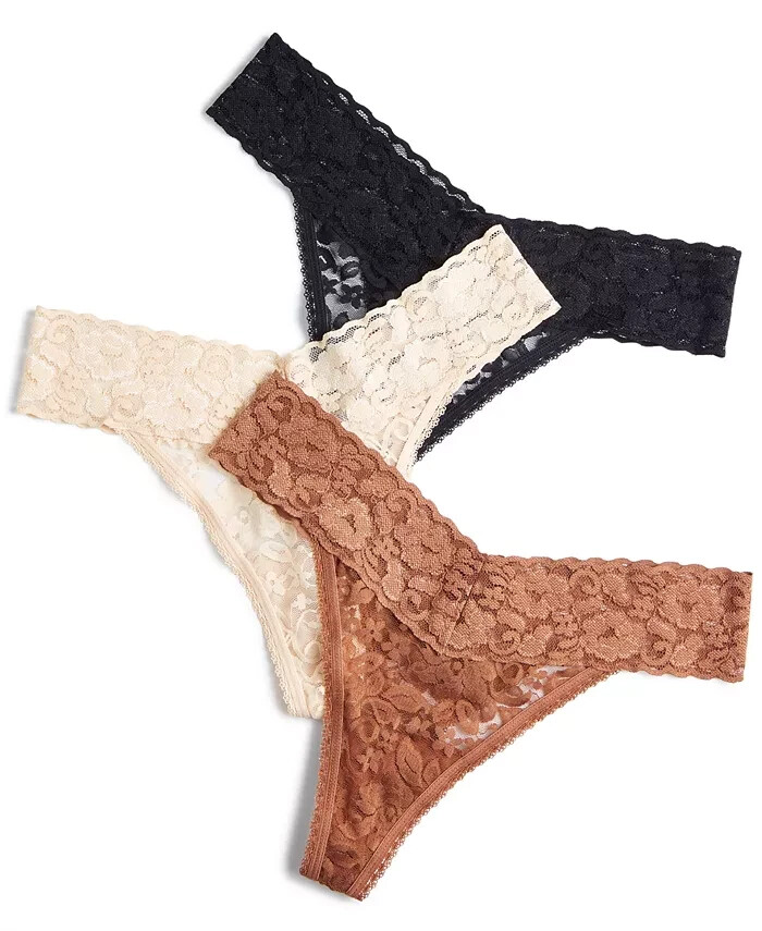 INC Lace Thong Underwear Women Size XXL 3-Pack Almond Latte Colors