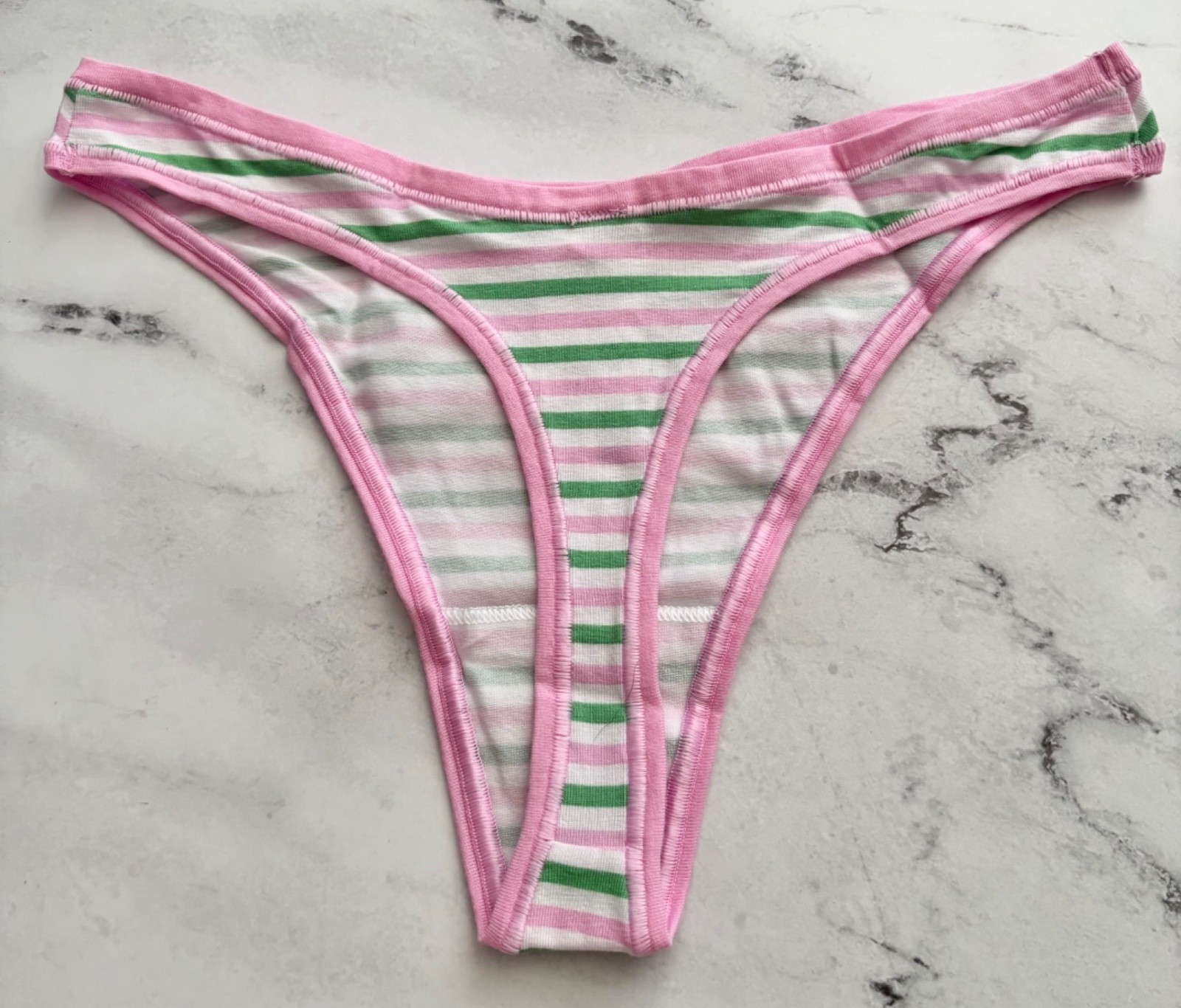 PINK Victoria’s Secret Thong Panty Green Stripe Cotton Blend S M L XL 2XL
