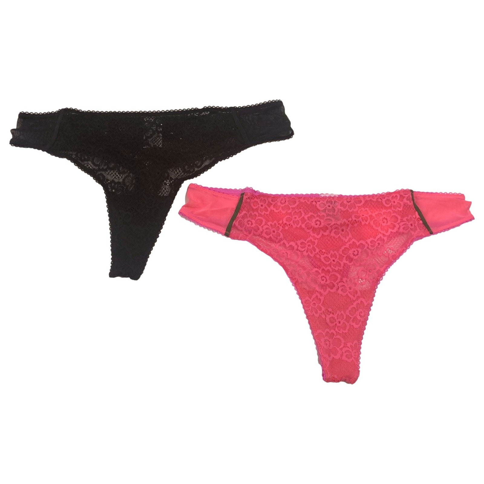 Parade Womens 2 Pack Thong Underwear Pink & Black Lace Panties Set