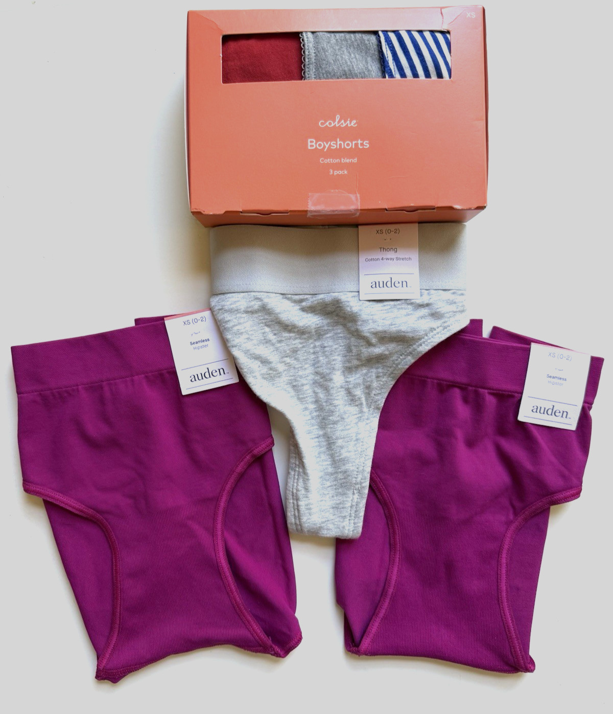 NWT Womens 6 Pairs Auden Colsie Boyshort Hipster Bikini Thong Panties XS