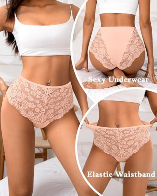 Sexy Lace Underwear for Women – High X-Large 3 Pack, Black,white,skin Color