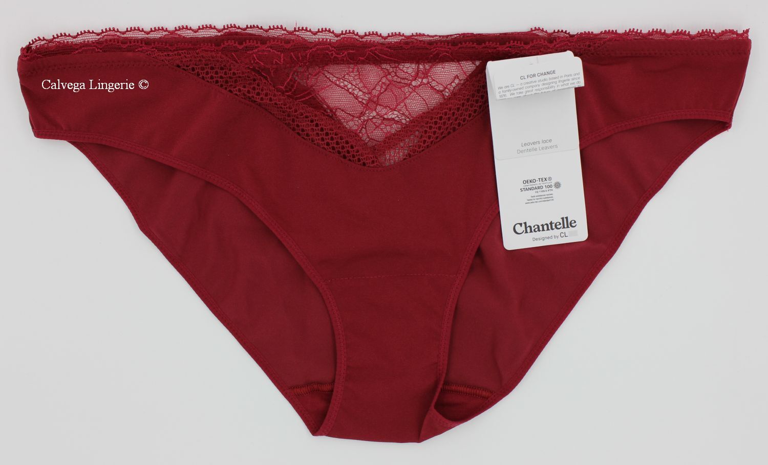 NWT Chantelle C16F30 “Tailor” Low Rise Microfiber w/ Lace Bikini, Dark Red (030)