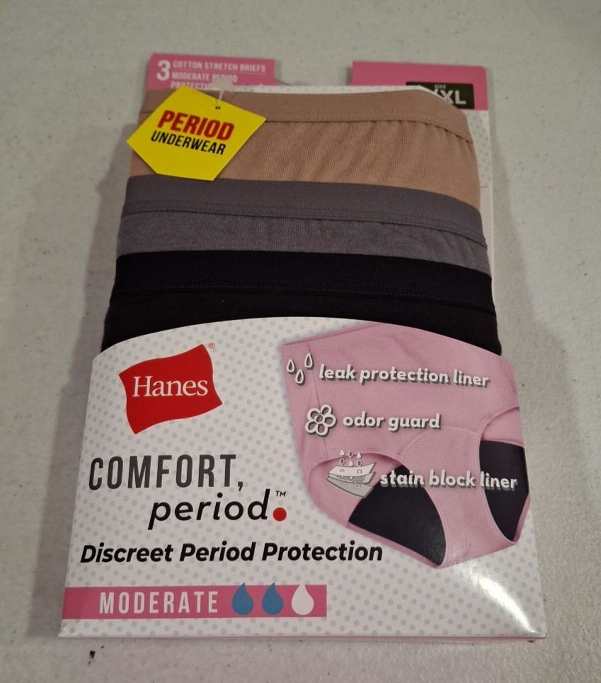 Hanes Women’s 3 Pack Comfort Period Briefs NEW Moderate Protection Various Sizes