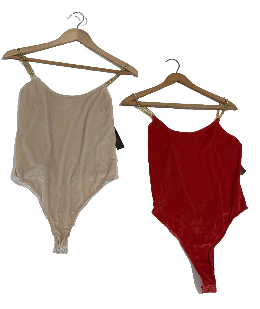 Lot 2 No Boundaries Velvet Bodysuits Medium Red Beige Gold Chain Straps Thong
