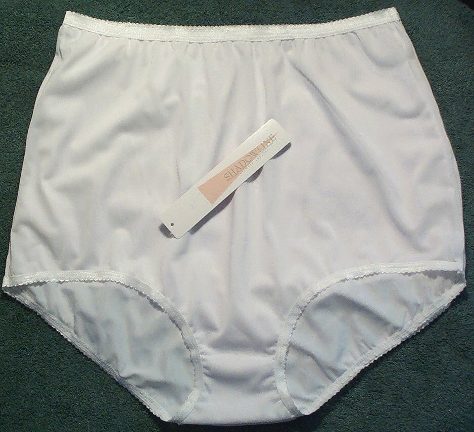 3 Pair Size 8 WHITE Nylon Full Brief ShadowLine NO Cotton Crotch or Seams