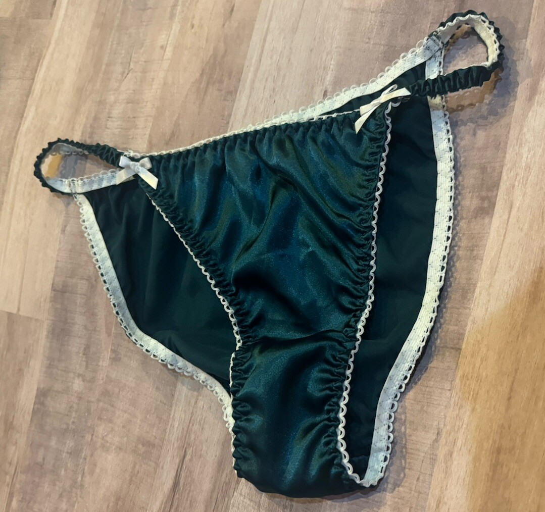 Vtg style Handmade Shiny Dark Green 2XL satin string bikini panties Satin Gusset