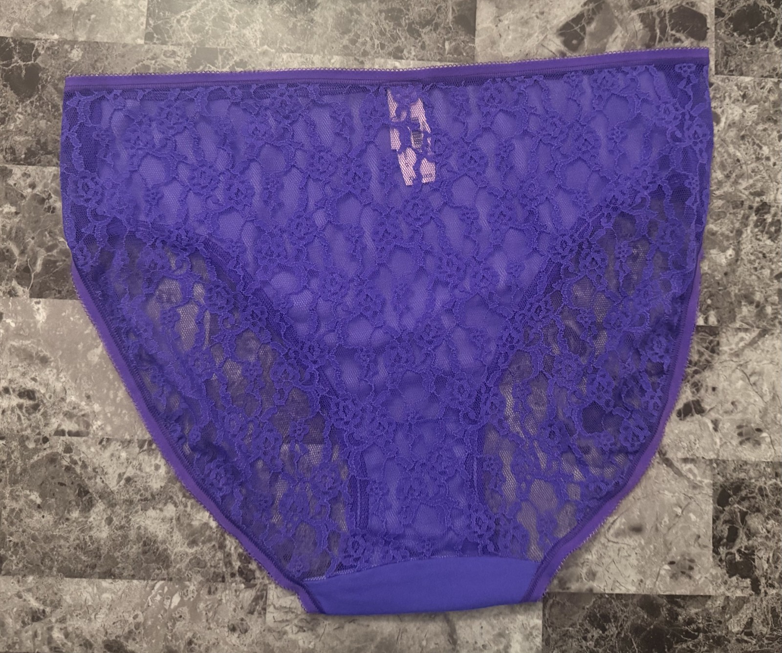 NWT VICTORIA’S SECRET XL PURPLE FLORAL LACE BACK RARE HIGH LEG BRIEF PANTIES