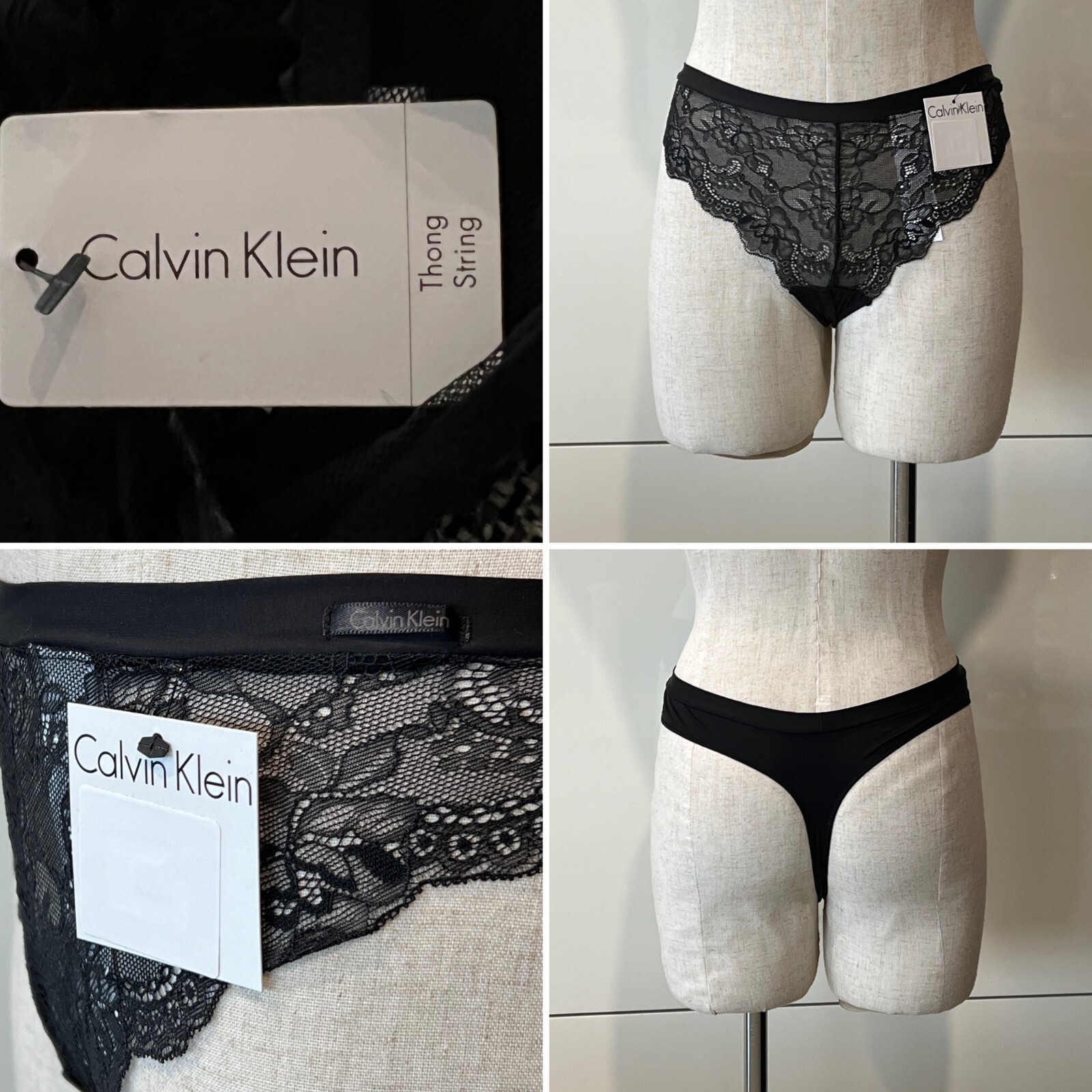CALVIN KLEIN NWT$29.95 F3363O BLACK LACE STRETCH STRING THONG M/12AUST-UK/8US