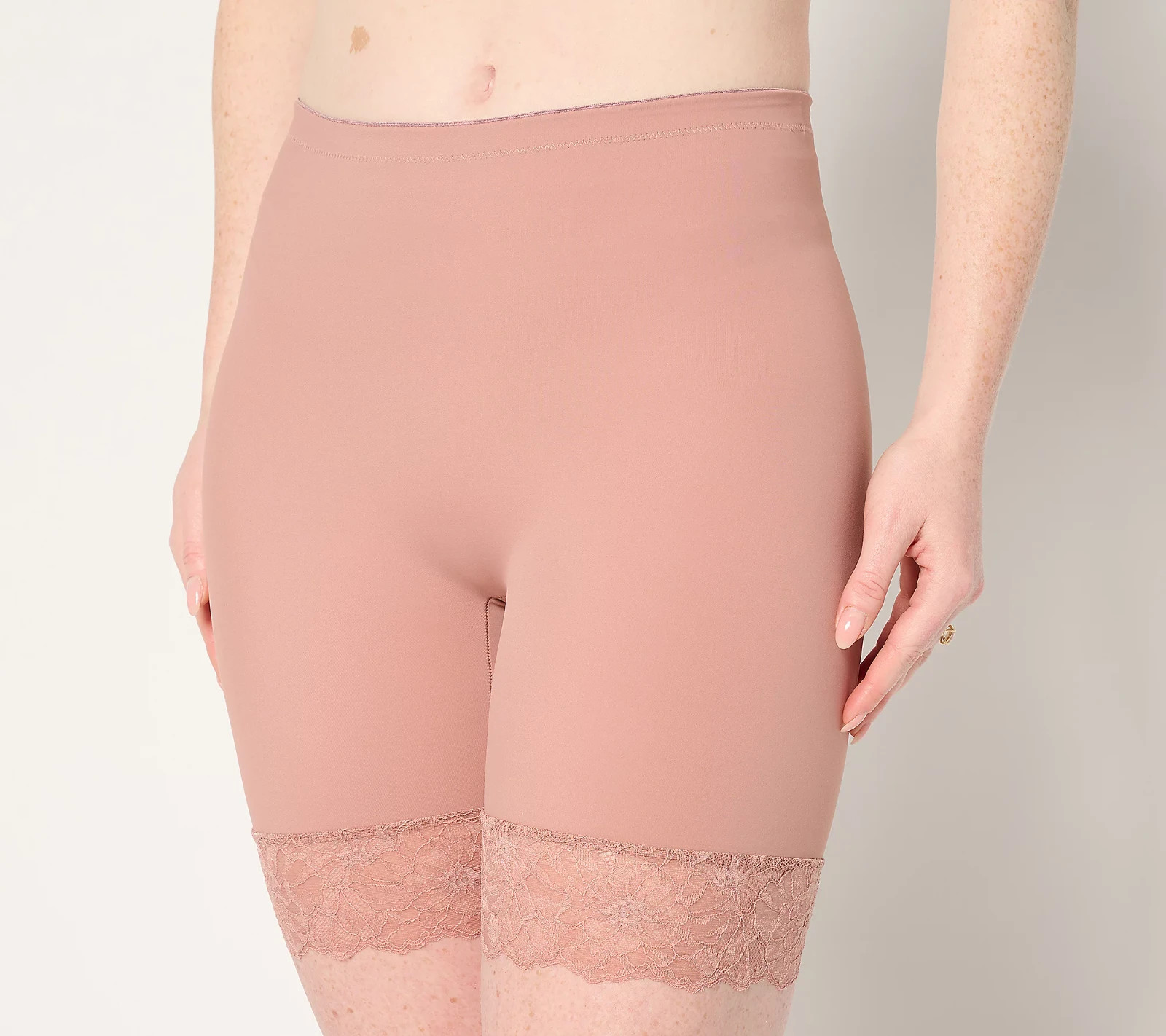 Breezies~Set of 2~Slip Short with Lace Trim~2X~White/Sunbeige~A678634 13136