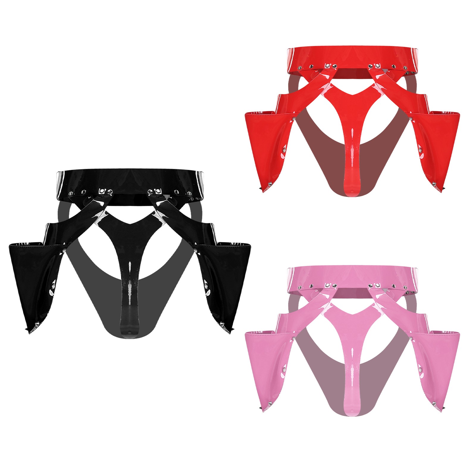 Women’s Gothic PU Briefs Glossy Cutout Stud Side Pockets Lingerie Nightclub