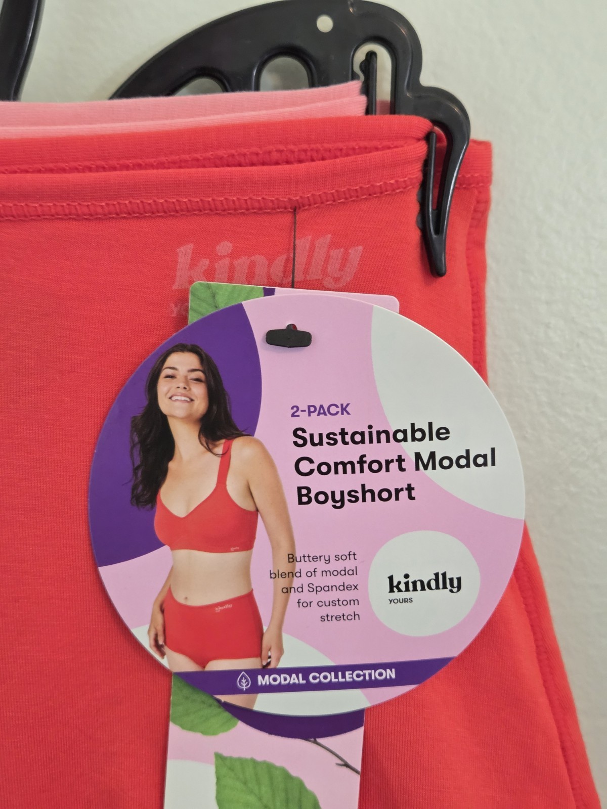 Kindly Yours Women’s XS 0-2 Comfort Modal Boyshort Panties 2 PACK Red Pink 10726
