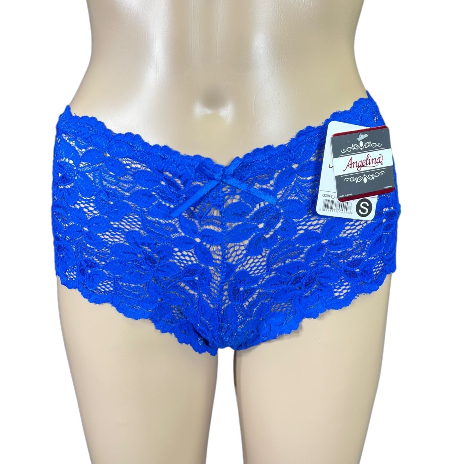 Angelina Womens Panties Underwear Lace Cheeky Boyshort Blue Small 0 2