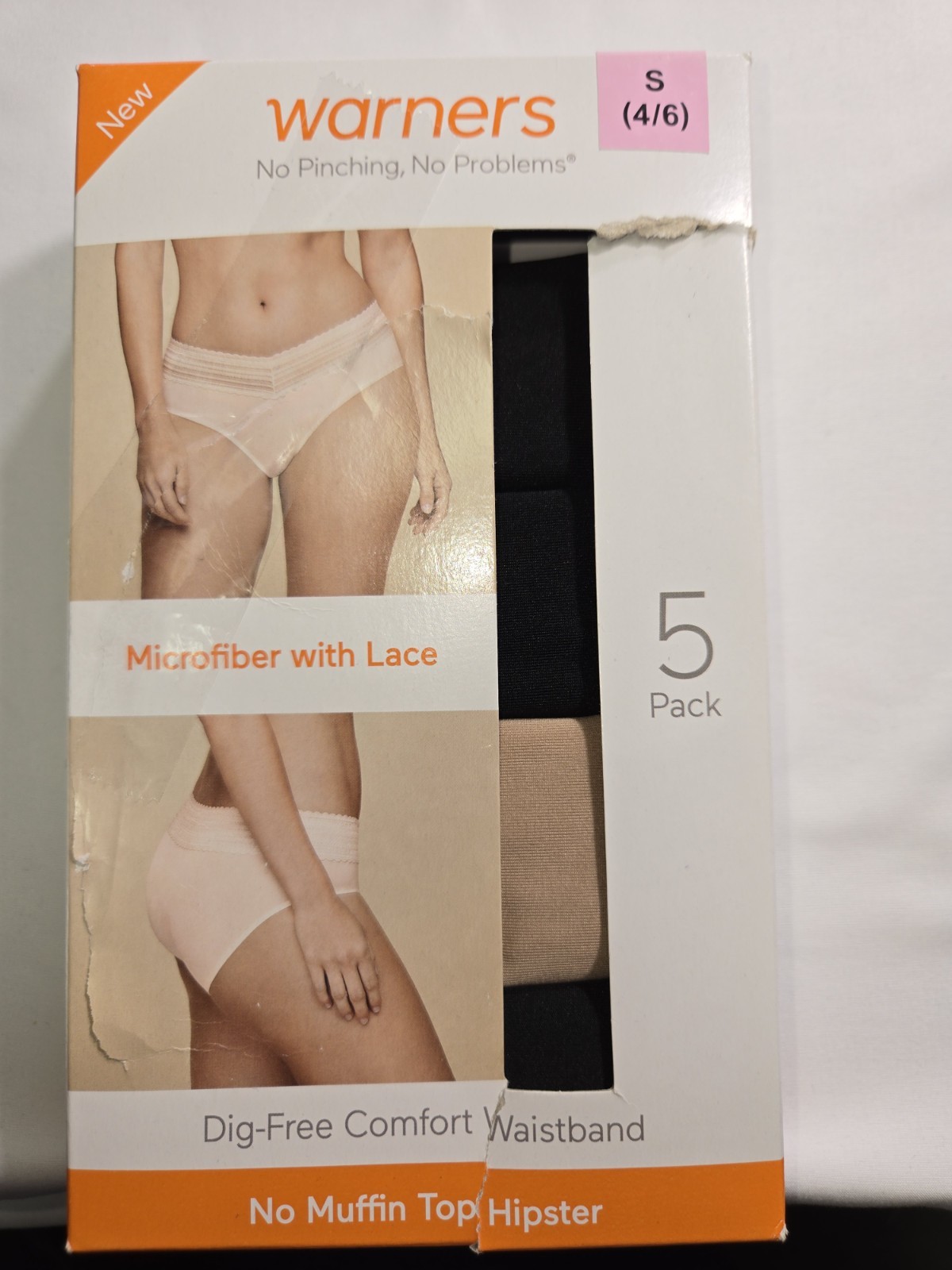 Warners Women’s 4-Pack No Pinching No Problems Lace Waistband Hipster Small B336