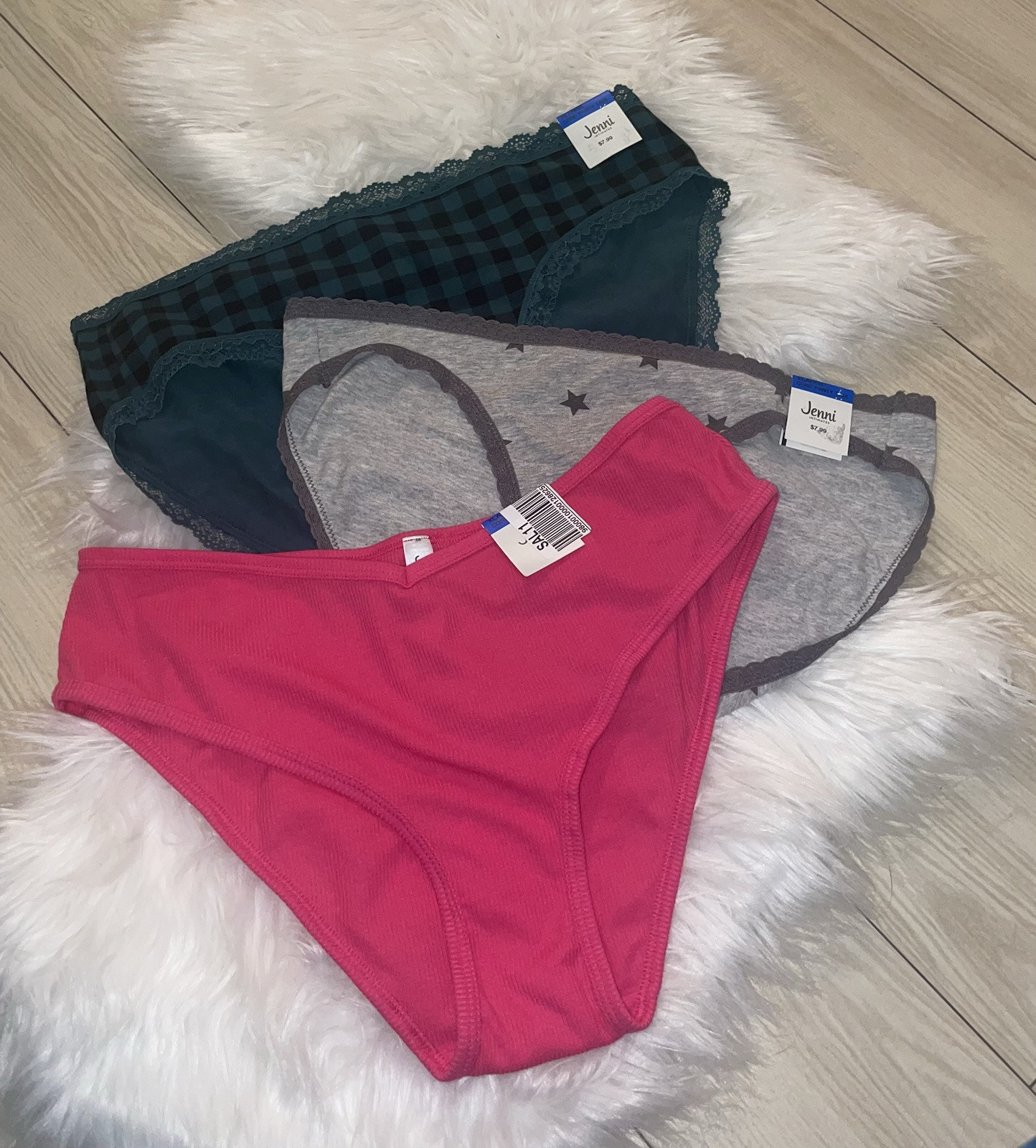 3 Pairs Jenni Cotton Panties Check Stars Ribbed Womens XL XLarge