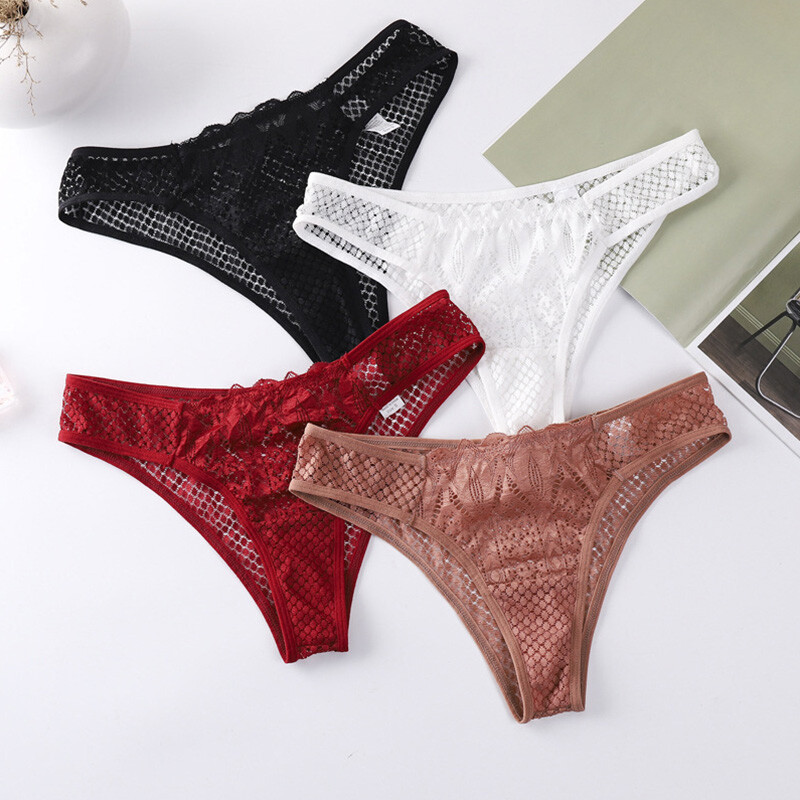 4-Pack Lot Sexy Womens Ladies Panties Underwear Lace Sheer Briefs Intimates Set