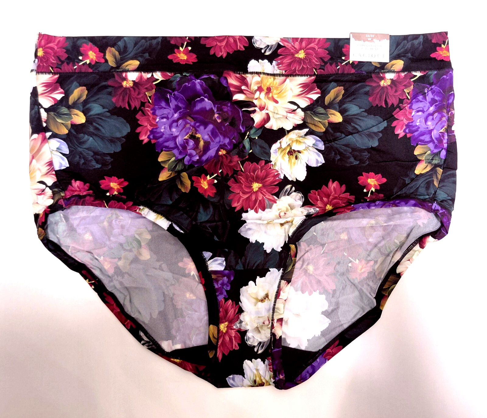 22/24 CACIQUE COMFORT BLISS BLACK LUXE FLORAL SILKY KNIT FULL BRIEF PANTIES NEW