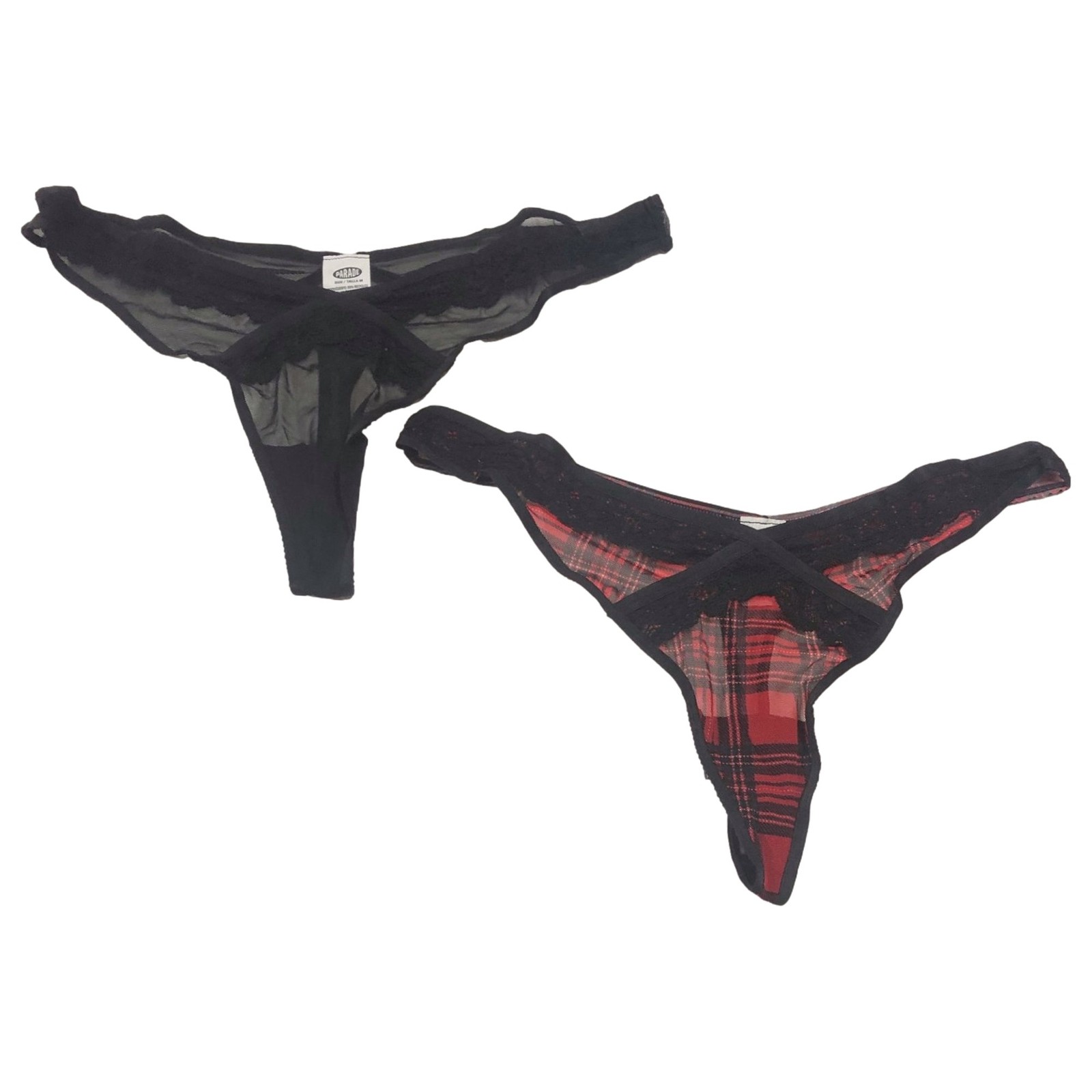 Parade Womens 2 Pack Thong Underwear Red & Black Plaid Lace Panties Set XX-Large