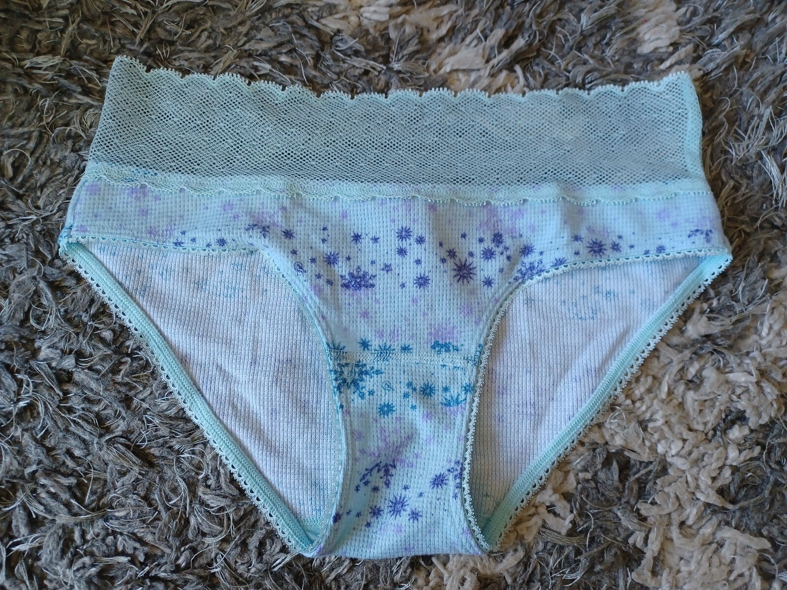 Vs cozy lace trim hiphugger Panty BRAND NEW SIZE small blue star/snowflake logo