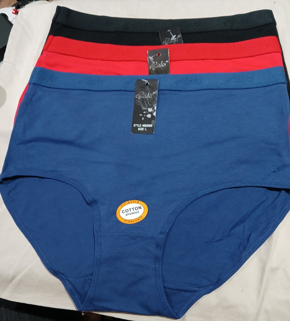 3NWT LAKS WOMEN’S COTTON BRIEF STRETCH PANTY UNDERWEAR BLUE, RED, BLACK 2XLARGE